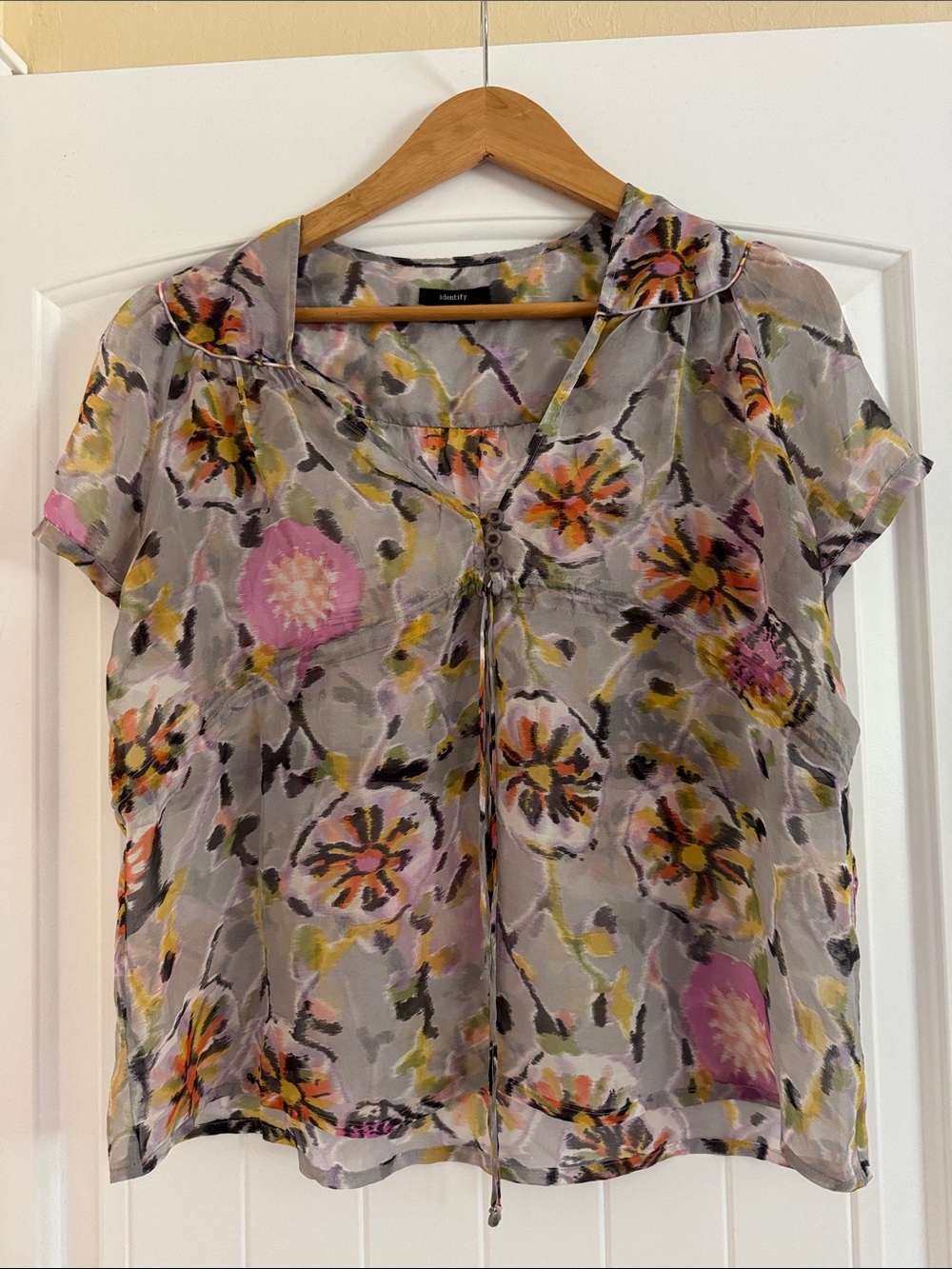 Sheer Floral Short-Sleeve Blouse